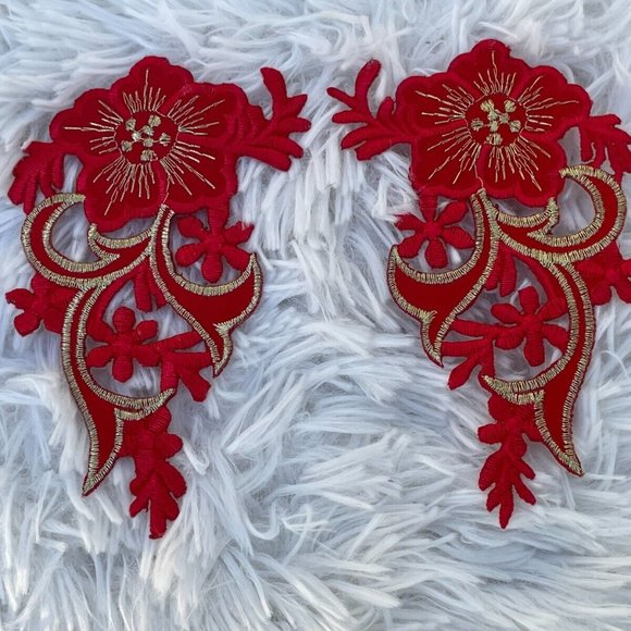 Red Embroidery Patches Iron One Patches For Craft Clothes Set of 2 Patches - Picture 7 of 7